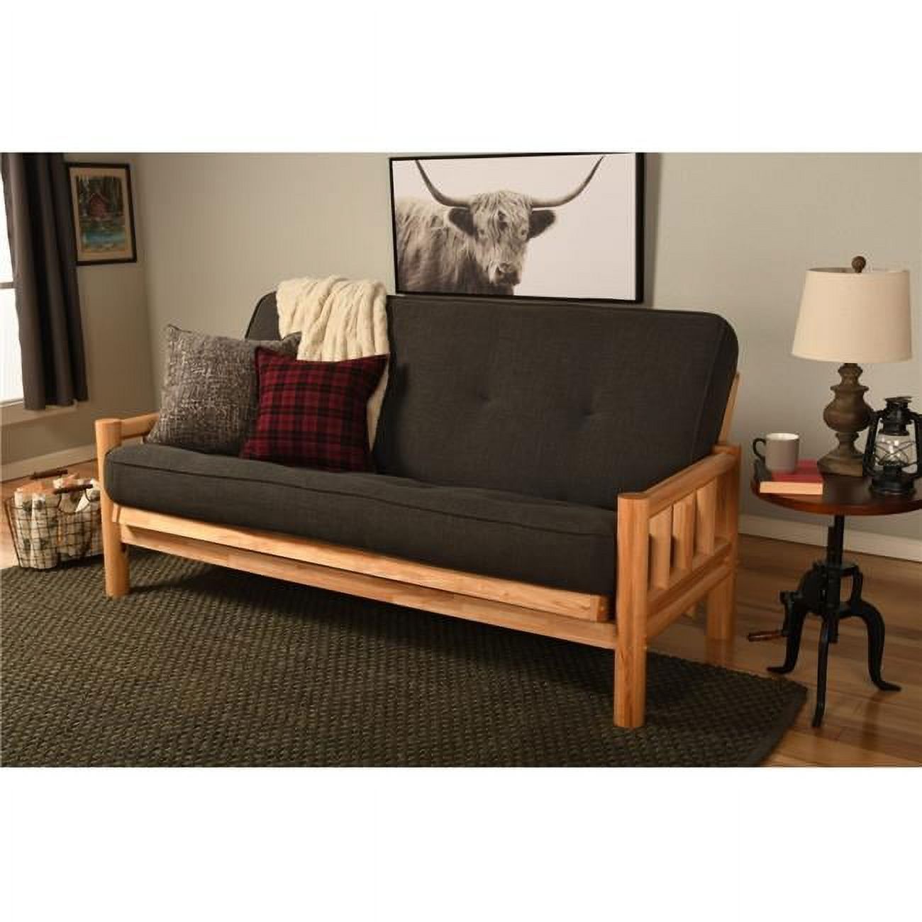 Kodiak KFLDLCHALF5MD3 Lodge Natural Futon Frame with Linen Charcoal