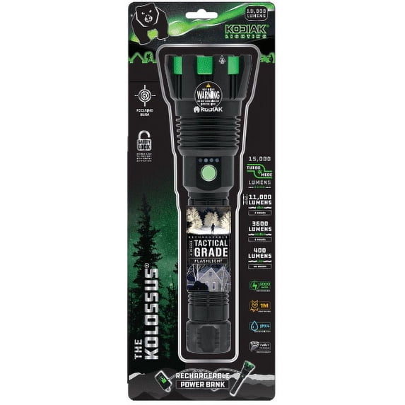 Kodiak Kolossus LED 15000-Lumen Flashlight, Tactical Rechargeable Flashlight with USB-C Power Bank