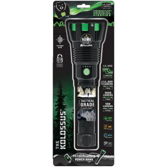 Kodiak Kolossus Rechargeable Tactical Flashlight 15,000 Lumens, COB LED, USB-C Charging & Power Bank