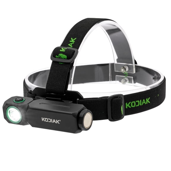 Kodiak Konvert 1500-Lumen LED Headlamp with Adjustable Strap, USB-C Rechargeable Camping Light, Black/Green