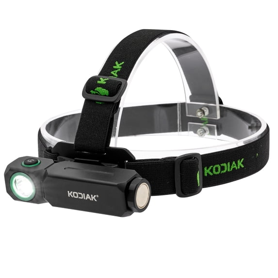 Kodiak Konvert 1500-Lumen LED Headlamp with Adjustable Strap, USB-C Rechargeable Camping Light, Black/Green