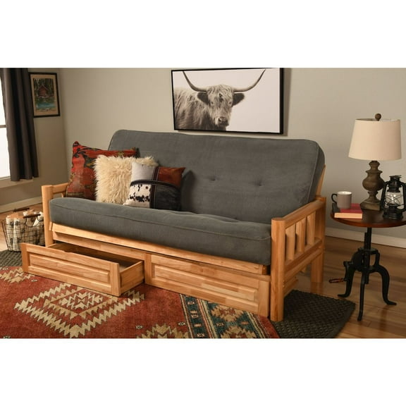 Kodiak Furniture Lodge Futon with Fabric Mattress in Natural/Thunder Gray
