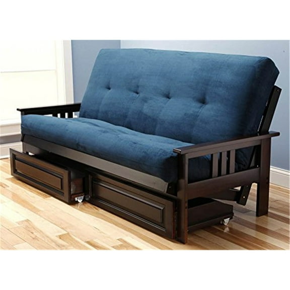 Kodiak Furniture Monterey Full Frame with Storage Drawers-Color:Espresso/Blue,Style:Suede Navy Mattress