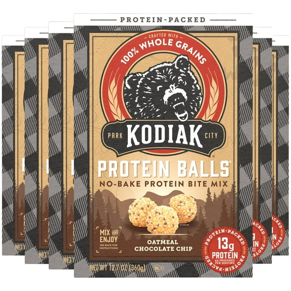 Kodiak Cakes Oatmeal Protein ESF27 Ball Mix, Chocolate Chip, High Protein, 100% Whole Grains, (Pack of 6)