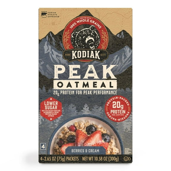 Kodiak Peak Protein-Packed Berries and Cream Instant Oatmeal Packets, 2.65 oz (4 Count)