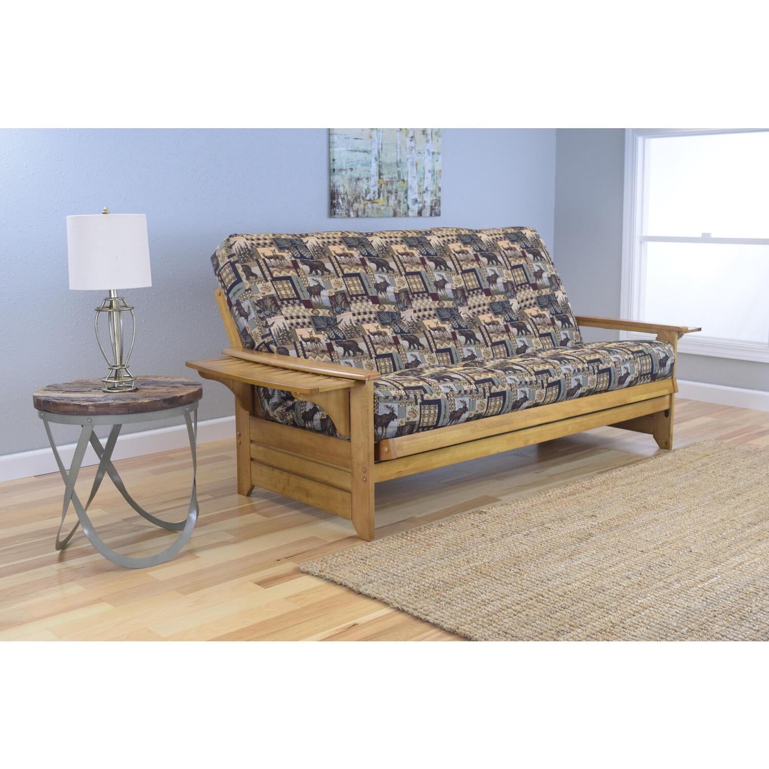 Kodiak Phoenix Butternut Futon Frame with Peters Cabin Mattress Full
