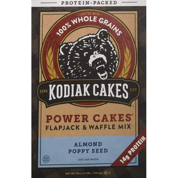 Kodiak Power Cakes, Pancake & Waffle Mix, Almond Poppyseed, High Protein,100% Whole Grains (Pack of 1)