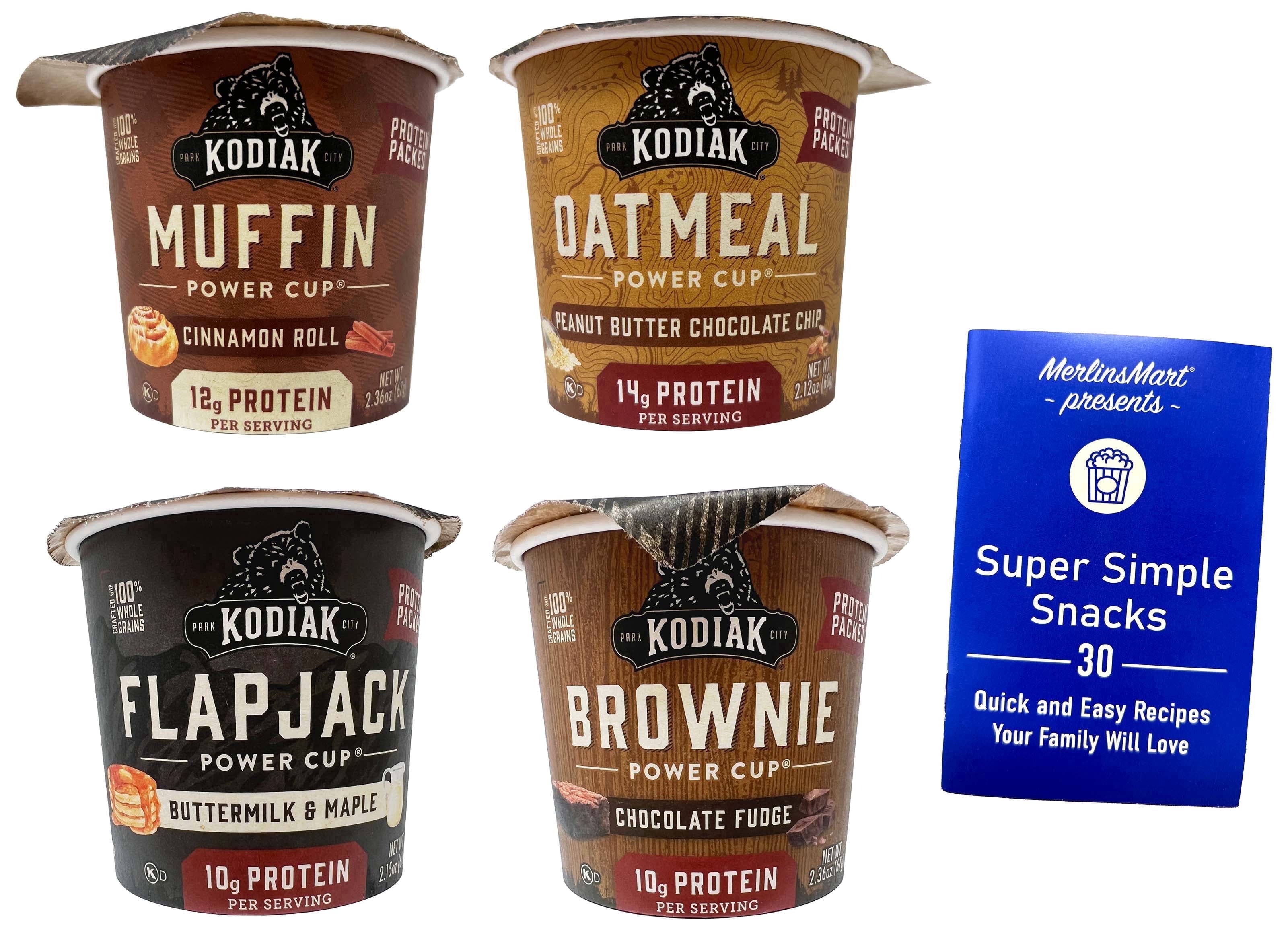 Kodiak Breakfast Power Cups – Buttermilk Maple, Cinnamon Roll, Peanut Butter Chocolate Chip & Chocolate Fudge – 4 Pack+ MerlinsMart Zine