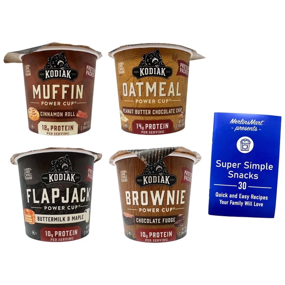 Kodiak Breakfast Power Cups  Buttermilk Maple, Cinnamon Roll, Peanut Butter Chocolate Chip & Chocolate Fudge  4 Pack+ MerlinsMart Zine