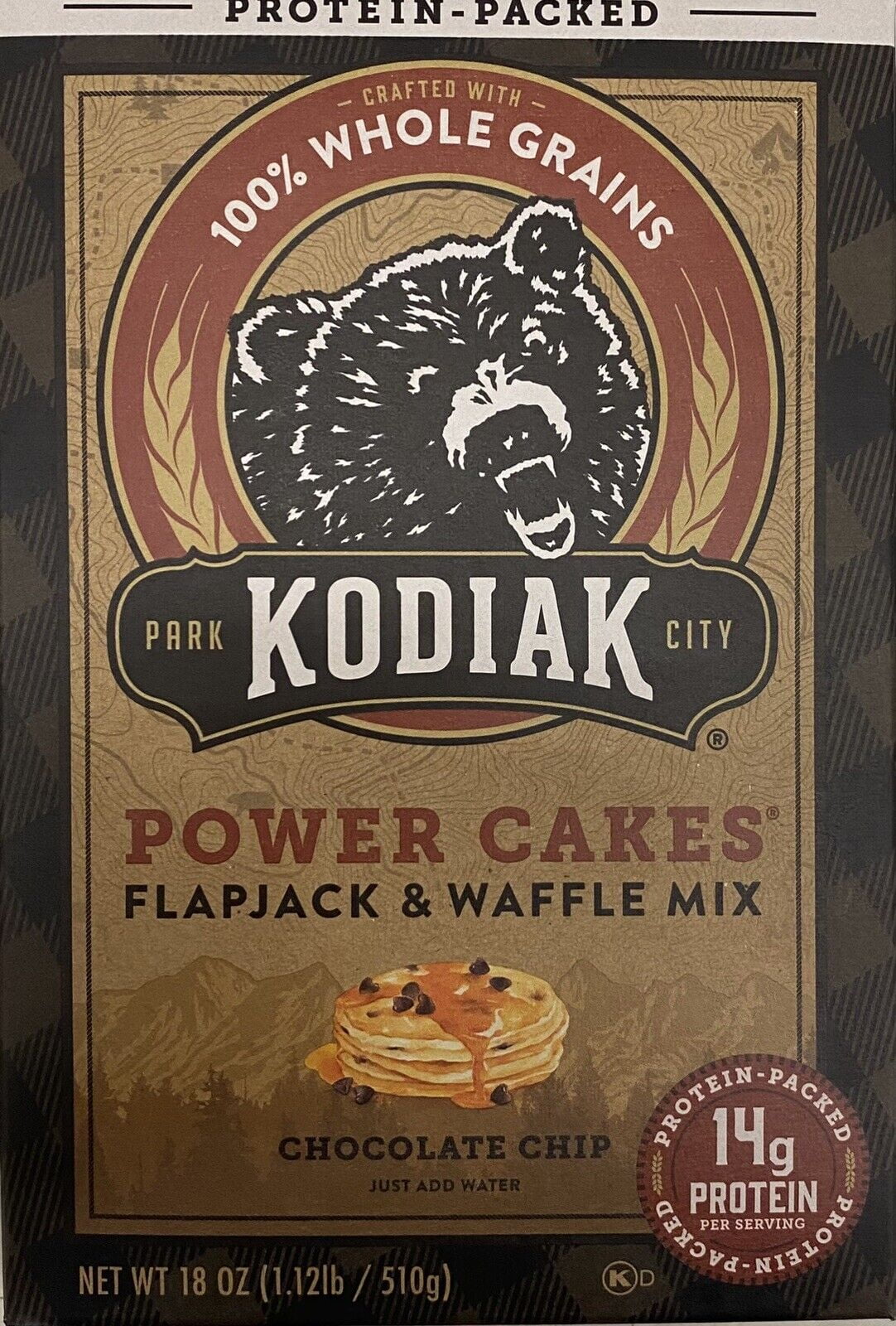 Kodiak Protein Cakes CHOCOLATE CHIP Pancake Flapjack & Waffle Mix 18 oz