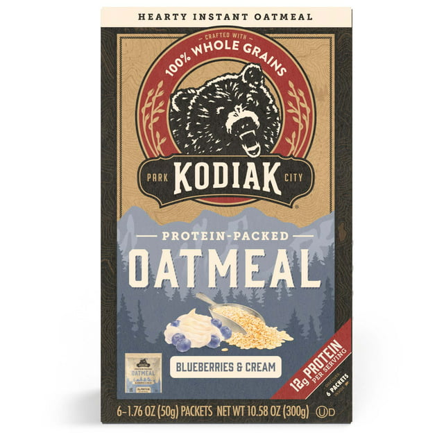 Kodiak Protein-Packed Blueberries and Cream Instant Oatmeal, 1.76 oz, 6 Packets