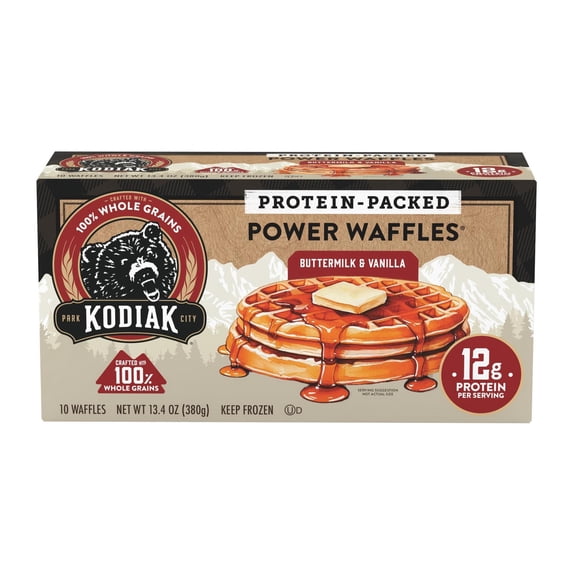 Kodiak Protein-Packed Buttermilk and Vanilla Power Waffles, 13.4 oz, 10 Count (Frozen)