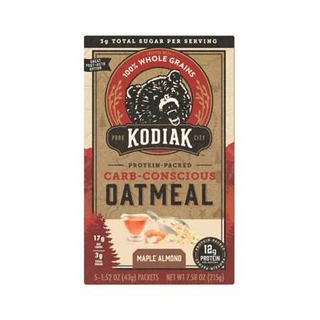 Kodiak Protein-Packed Carb-Conscious Maple Almond Instant Oatmeal, 1.52 oz, 5 Packets
