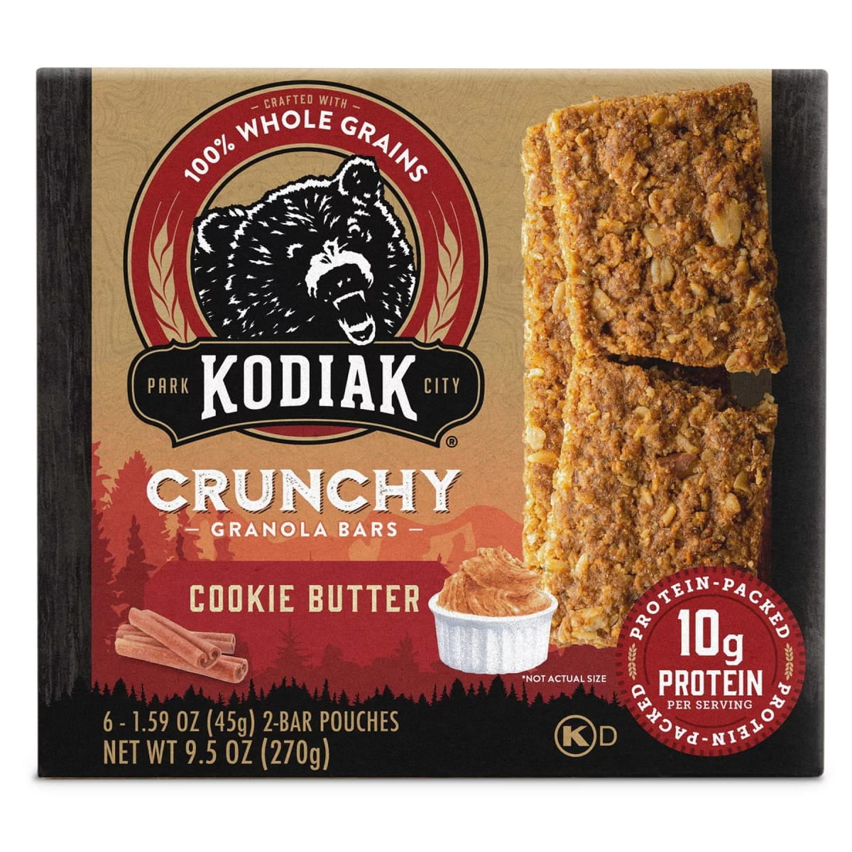 Kodiak Protein-Packed Cookie Butter Crunchy Granola Bars, 1.59 oz, 6 Count Cardboard Box