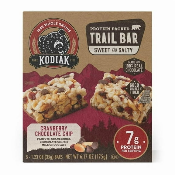 Kodiak Protein-Packed Cranberry Chocolate Chip Trail Bars, 1.23 oz, 5 Count Cardboard Box pack of 1