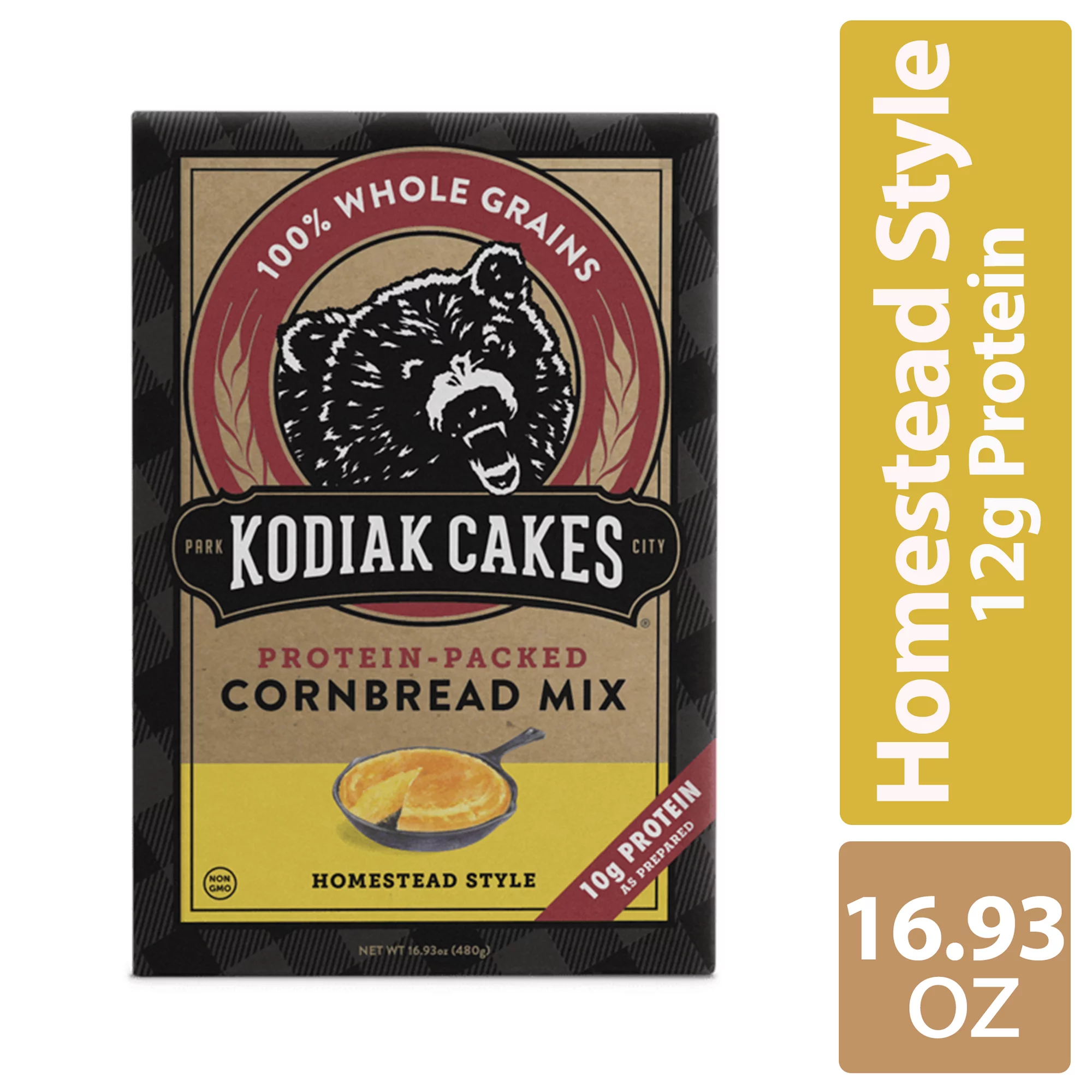 Kodiak Protein-Packed Homestead Style Cornbread Mix, 16.93 oz Box