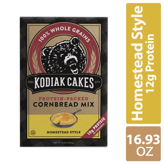 Kodiak Protein-Packed Homestead Style Cornbread Mix, 16.93 oz Box
