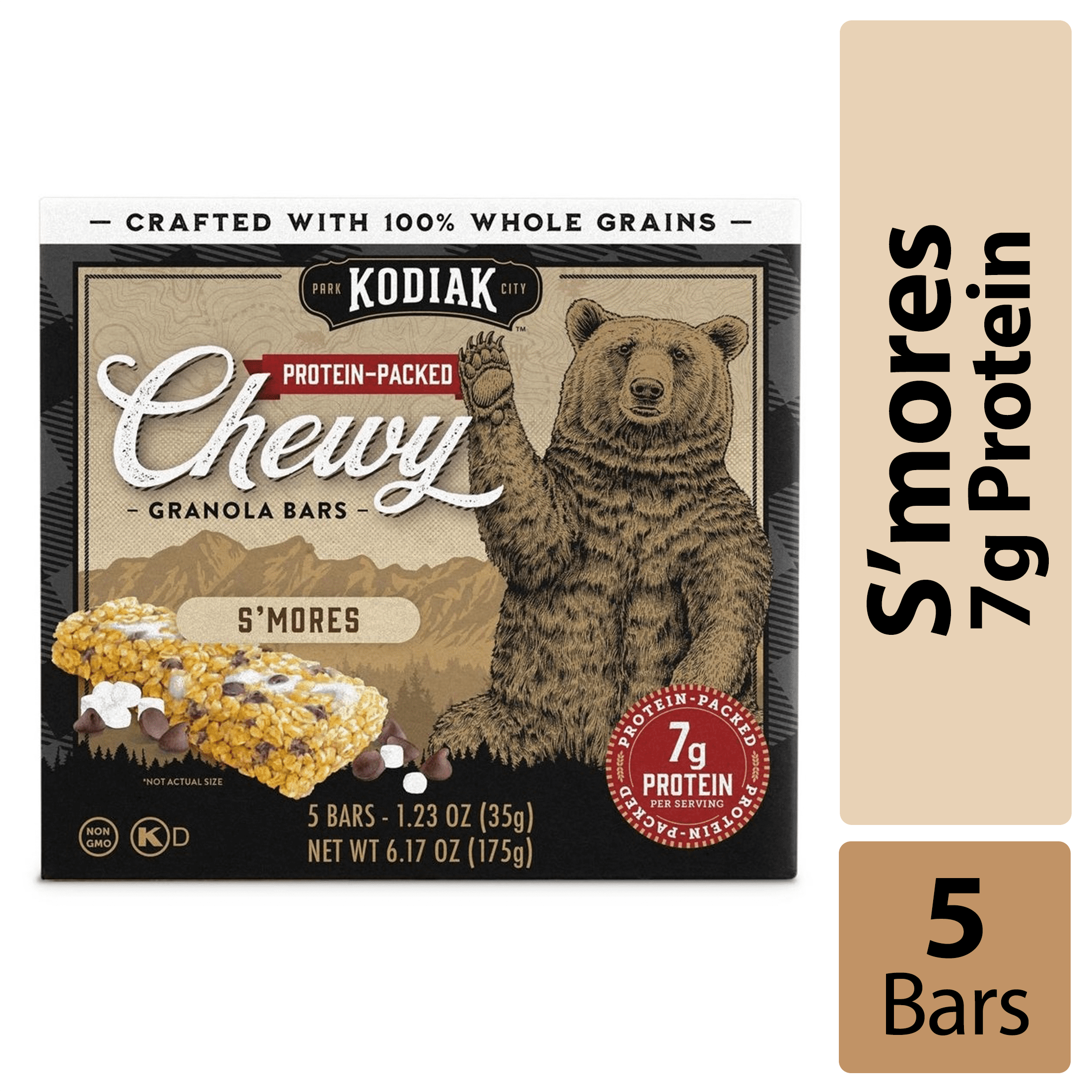 Kodiak Protein S'mores Chewy Granola Bars, 1.23 oz, 5 Count Box