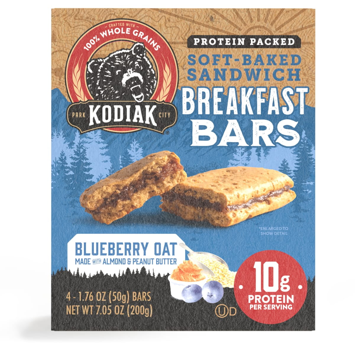 Kodiak Soft-Baked Sandwich Blueberry Oat Protein Breakfast Bars, 1.76 oz, 4 Count, Ready to Eat
