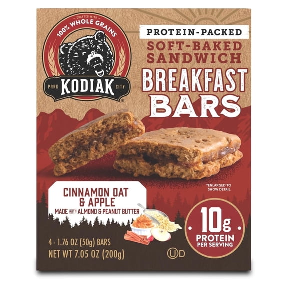 Kodiak Soft-Baked Sandwich Cinnamon Oat and Apple Protein Breakfast Bars, 1.76 oz, 4 Count Box, Ready to Eat