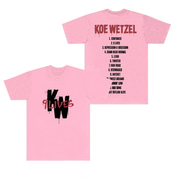 Koe Wetzel 9 Lives Tracklist T Shirts New Logo Merch for the Tour Unisex Fashion Short Sleeve Tees