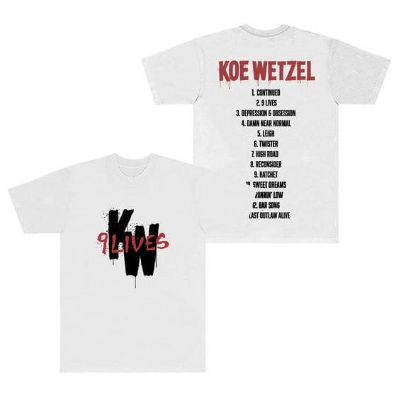 Koe Wetzel 9 Lives Tracklist T-Shirts Tour New Logo Merch Tee Women Men Fashion Short Sleeve Clothes