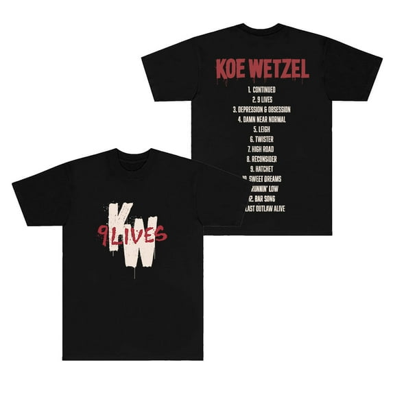 Koe Wetzel 9 Lives Tracklist T-Shirts Tour New Logo Merch Tee Women Men Fashion Short Sleeve Clothes