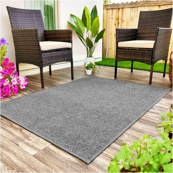 Koeckritz Rugs 2' x 10' Premium Ribbed Indoor/Outdoor Area Rug, Quick Dry, Lightweight, Sky Grey