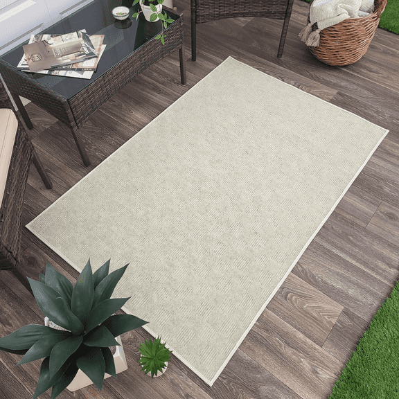 Koeckritz Rugs 2'x3' Ivory Patchwork Indoor/Outdoor Rug Soft, Durable & Easy to Clean
