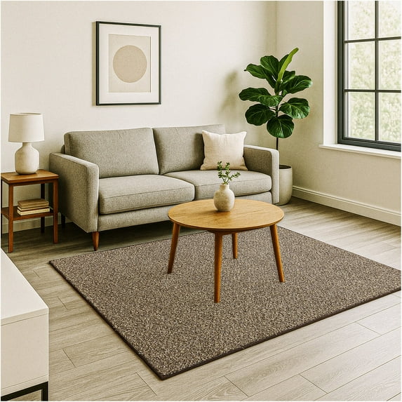 Koeckritz Rugs 4' x 4' Indoor Area Rug, 32 oz Polyester Frieze Carpet, Black & Tan