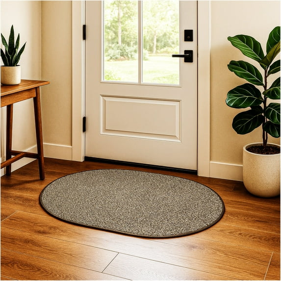 Koeckritz Rugs 5' x 8' Oval Indoor Area Rug, 32 oz Polyester Frieze Carpet, Black & Tan