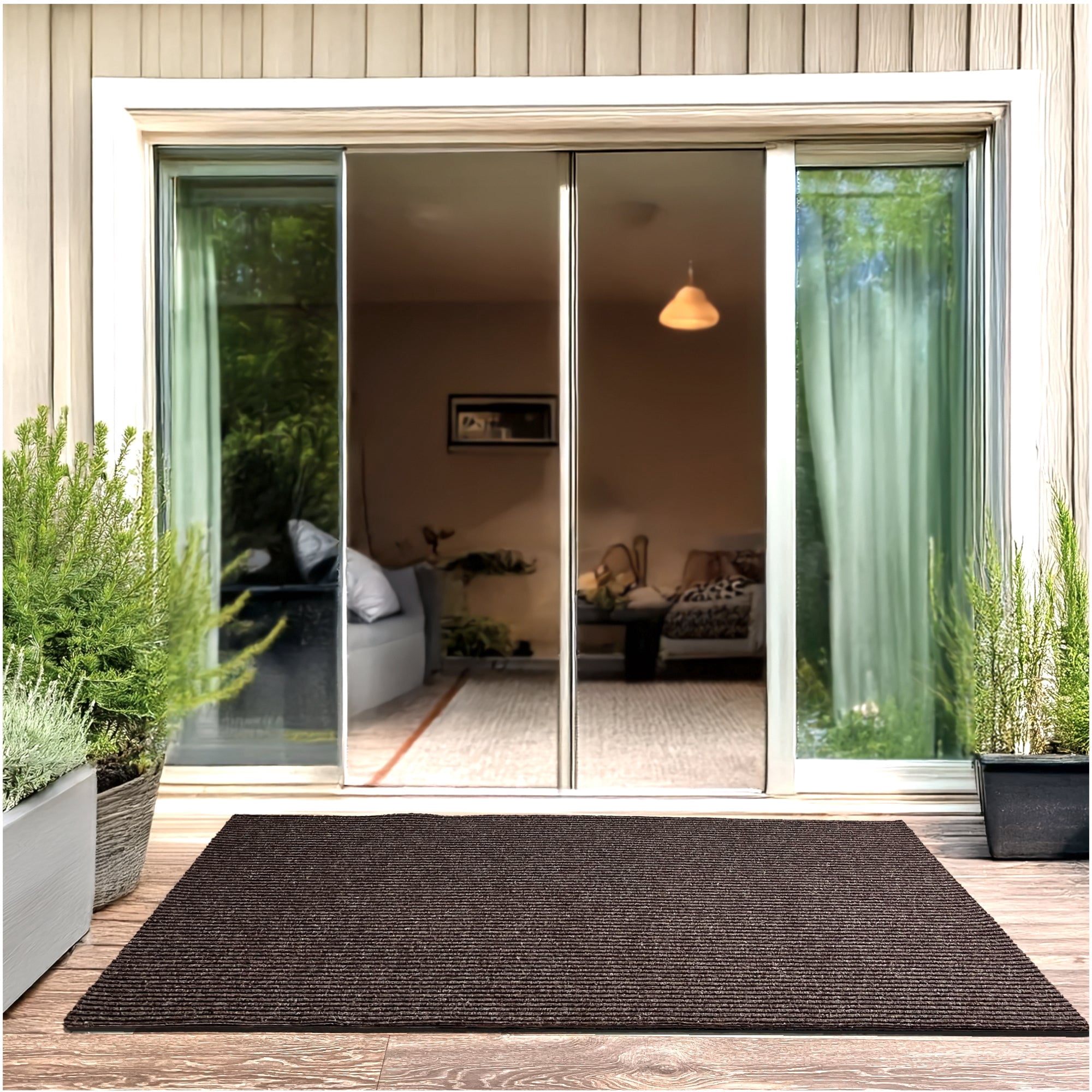 Koeckritz Rugs 4' x 14' Brown Heavy Duty Non-Slip Indoor/Outdoor Rug, All-Weather Doormat