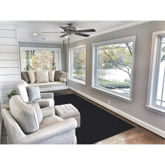 Koeckritz Rugs 4'x10' Graphite ECO-Friendly DuraKnit Ribbed Indoor/Outdoor Rug 1/4" Thick