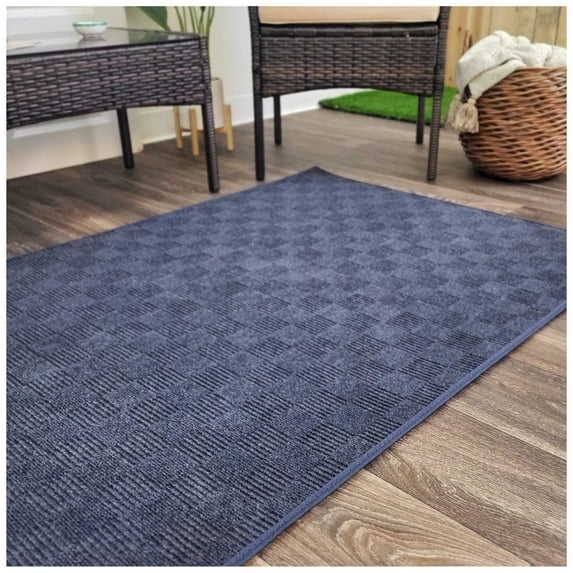 Koeckritz Rugs 4'x10' Ocean Blue Patchwork Indoor/Outdoor Rug Soft, Durable & Easy to Clean