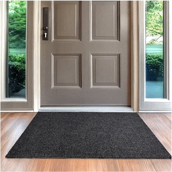 Koeckritz Rugs 4'x4' Charcoal Heavy Duty Non-Slip Indoor/Outdoor All-Weather Mat For Home