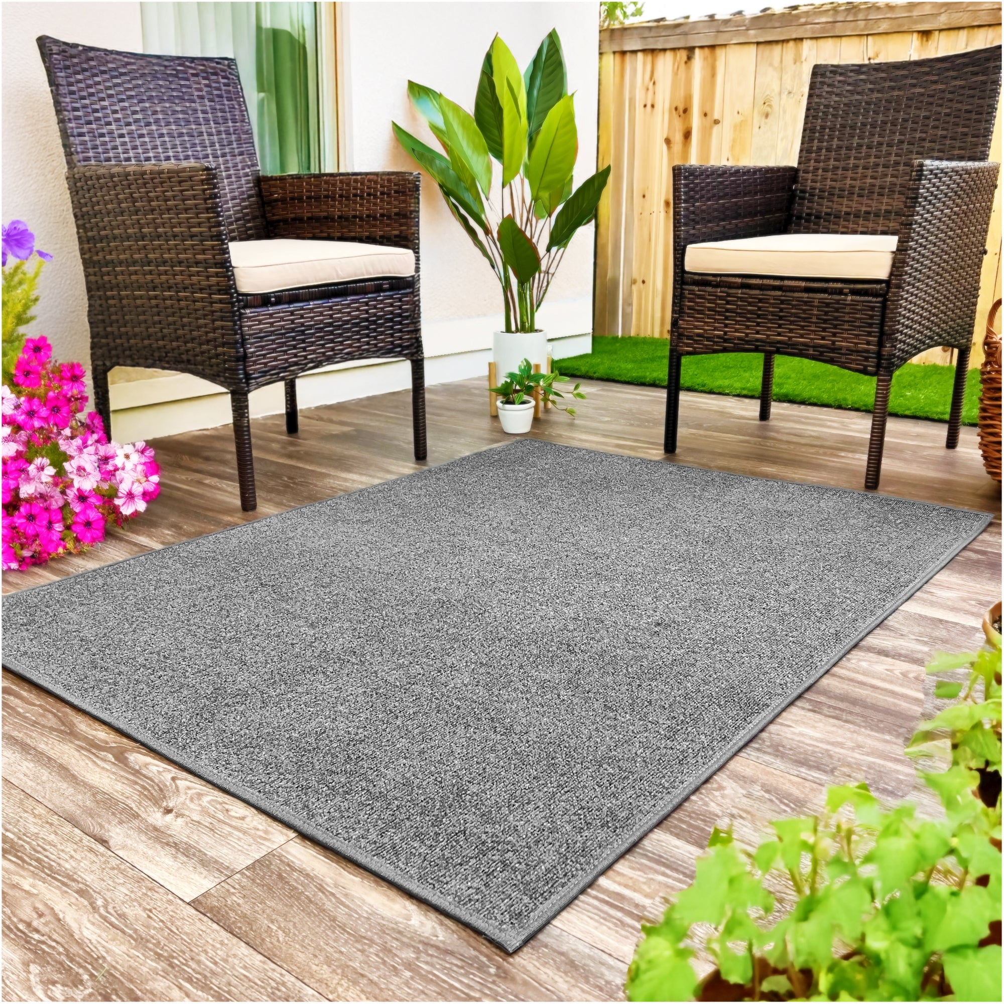 Koeckritz Rugs 5' x 9' Premium Ribbed Indoor/Outdoor Area Rug, Quick Dry, Lightweight, Sky Grey