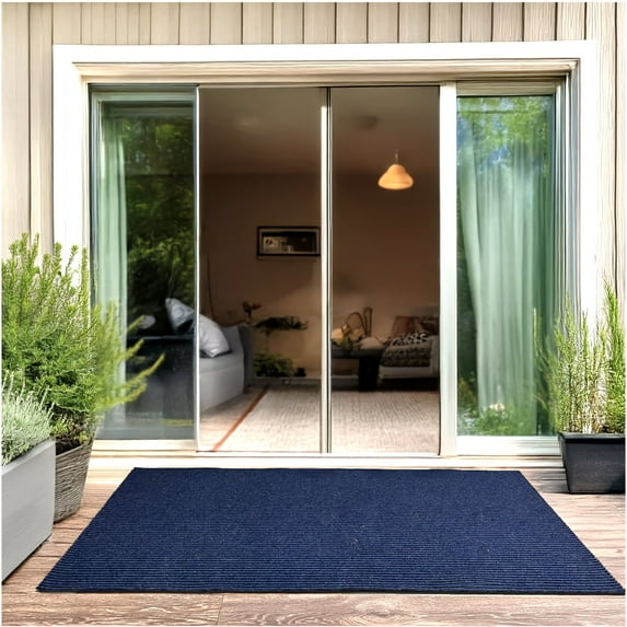 Koeckritz Rugs 4' x 14' Blue Heavy Duty Non-Slip Indoor/Outdoor Rug, All-Weather Doormat