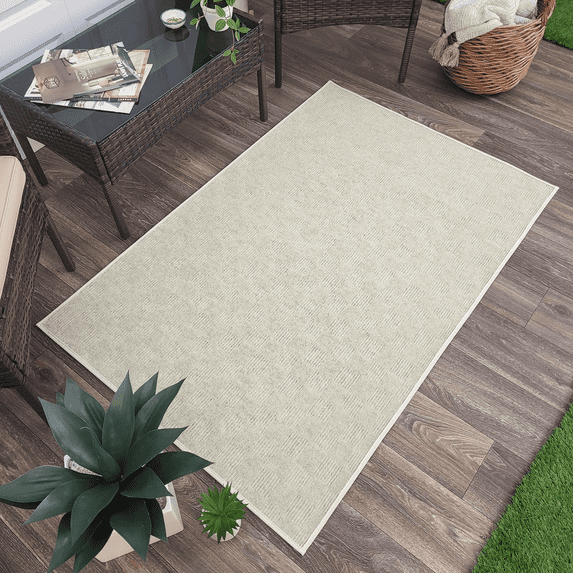 Koeckritz Rugs 7'x8' Ivory Patchwork Indoor/Outdoor Rug Soft, Durable & Easy to Clean