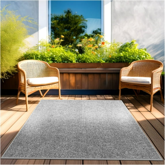 Koeckritz Rugs 8' x 8' Premium Ribbed Indoor/Outdoor Area Rug, Quick Dry, Lightweight, Sky Grey