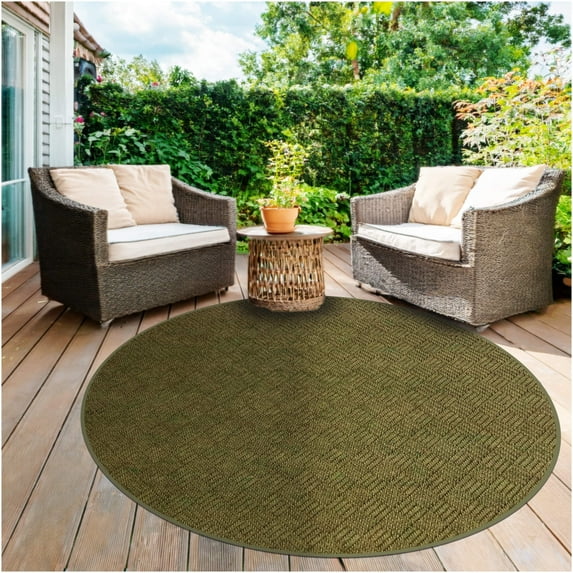 Koeckritz Rugs 9' Round Olive Green Premium Indoor Outdoor Rug Durable, Fade-Resistant, Easy Care