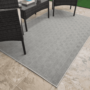 Koeckritz Rugs Dove Checkerboard ECO-Friendly DuraKnit Indoor/Outdoor Area Rug, 3'x10'
