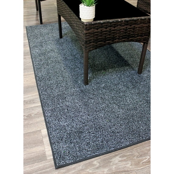 Koeckritz Rugs Gray Black Indoor/Outdoor Artificial Grass Rug, 4'x10', Lightweight