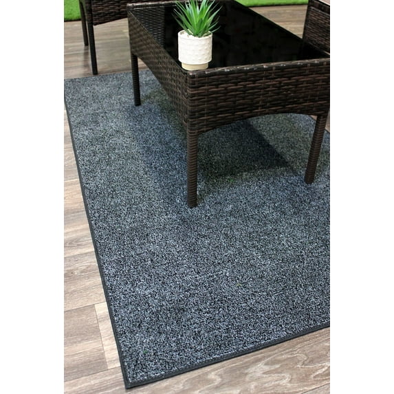 Koeckritz Rugs Gray Black Indoor/Outdoor Artificial Grass Rug, 8'x16', Lightweight