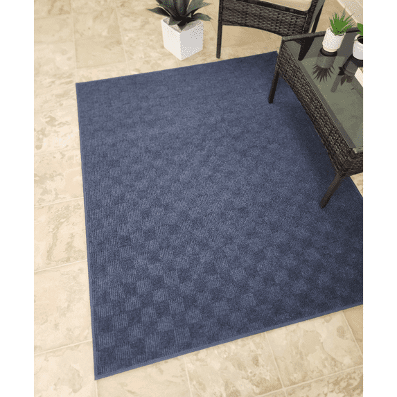 Koeckritz Rugs Ocean Blue Checkerboard ECO-Friendly DuraKnit Indoor/Outdoor Area Rug, 11'x11'