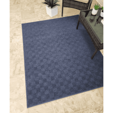 Koeckritz Rugs Ocean Blue Checkerboard ECO-Friendly DuraKnit Indoor/Outdoor Area Rug, 4'x10'