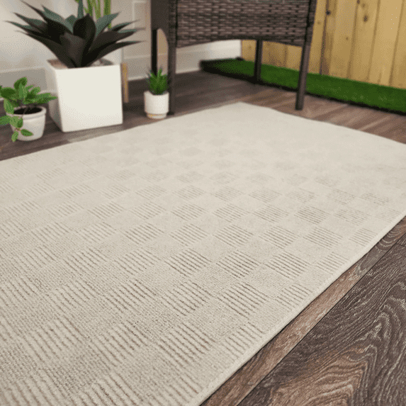 Koeckritz Rugs Putty Checkerboard ECO-Friendly DuraKnit Indoor/Outdoor Area Rug, 12'x16'