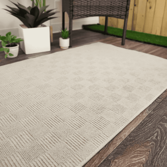 Koeckritz Rugs Putty Checkerboard ECO-Friendly DuraKnit Indoor/Outdoor Area Rug, 12'x20'