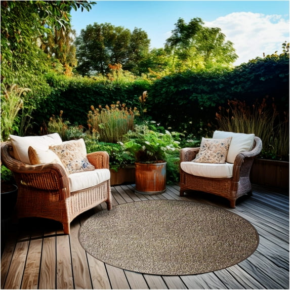 Koeckritz Rugs Sandstone 4' Round Ultra Artificial Turf Indoor and Outdoor Rug With Finished Edges