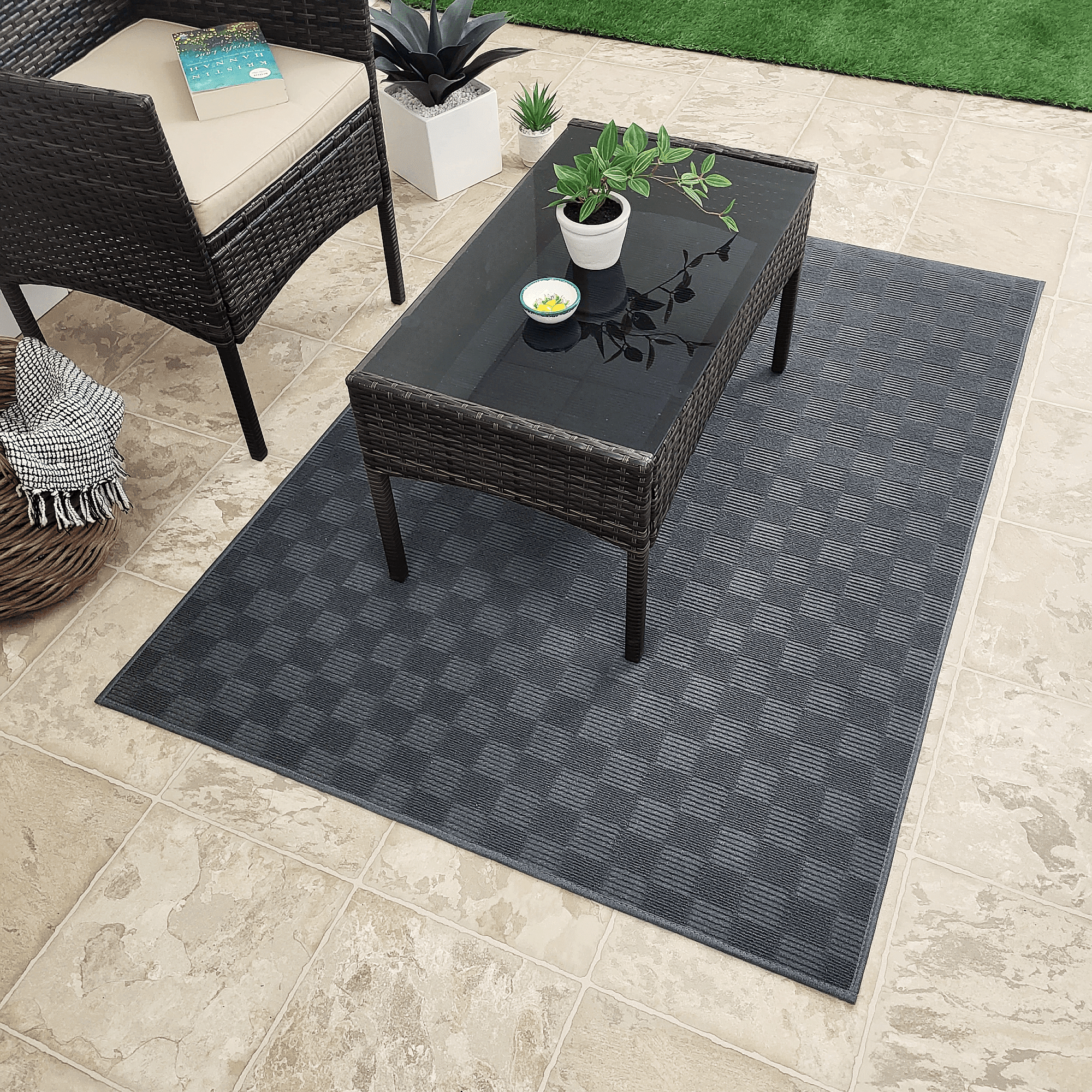 Koeckritz Rugs Shadow Checkerboard ECO-Friendly DuraKnit Indoor/Outdoor ...