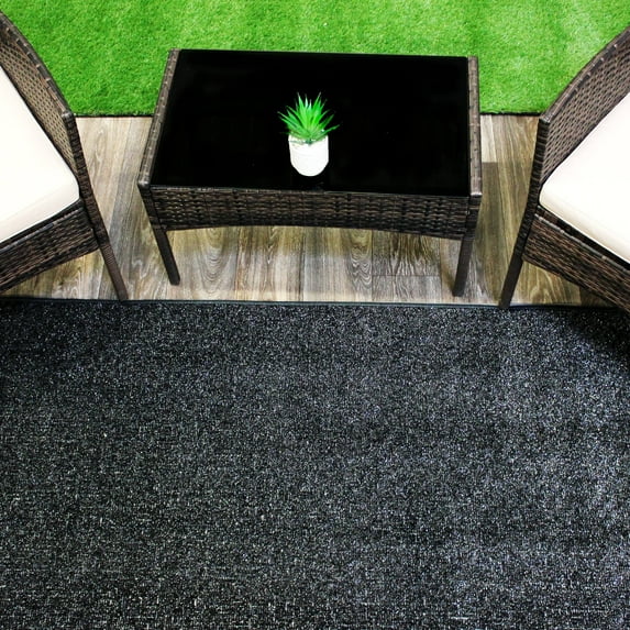 Koeckritz Rugs Solid Black Indoor/Outdoor Artificial Grass Rug, 2'x8', Lightweight